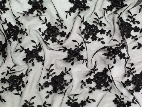 Tessuto pizzo tulle ricamato